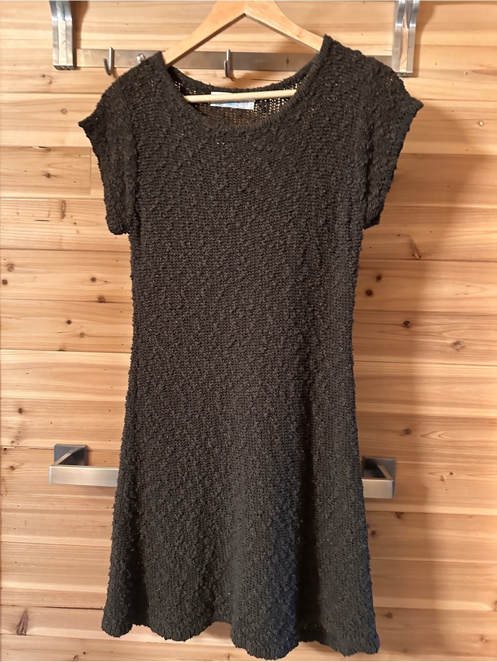 Textured Brown Short-Sleeve Women's Dress